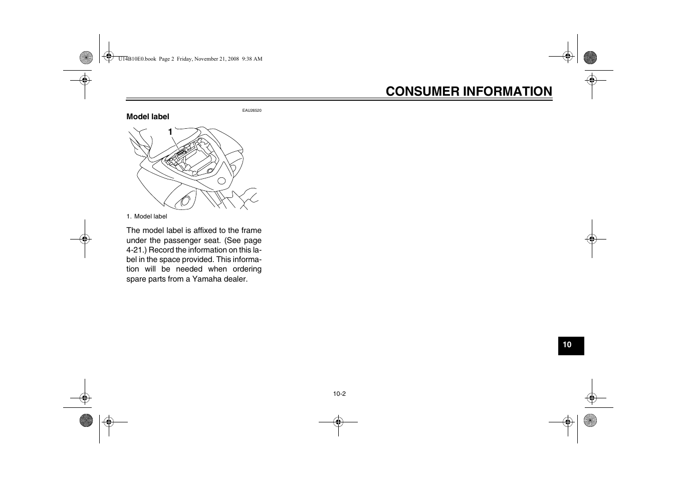 Consumer information | Yamaha YZFR1Y(C) User Manual | Page 109 / 122