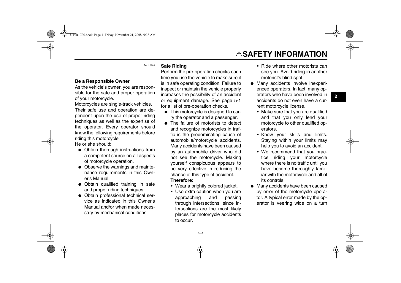Safety information | Yamaha YZFR1Y(C) User Manual | Page 11 / 122