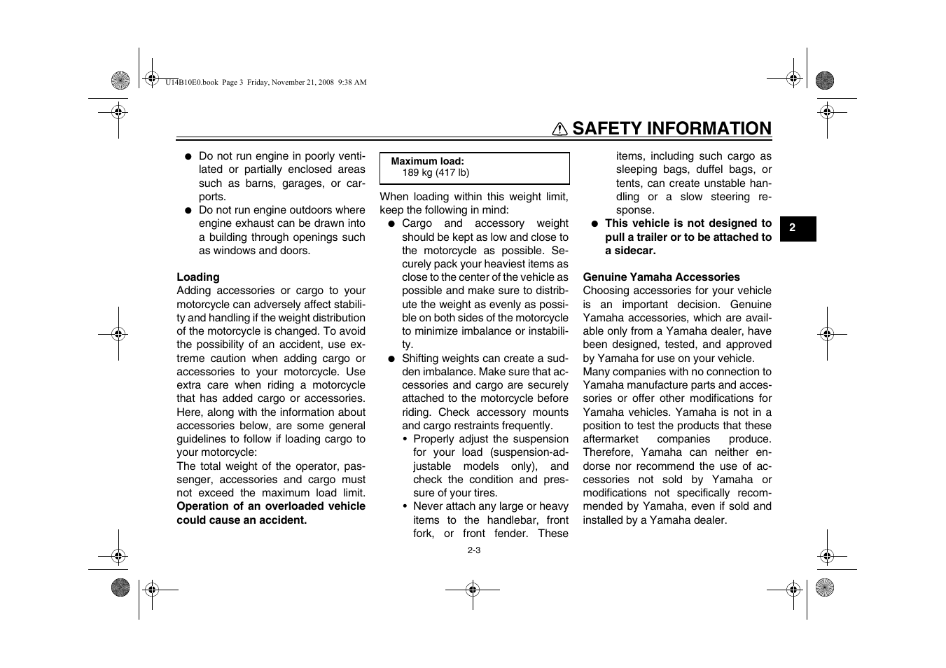 Safety information | Yamaha YZFR1Y(C) User Manual | Page 13 / 122
