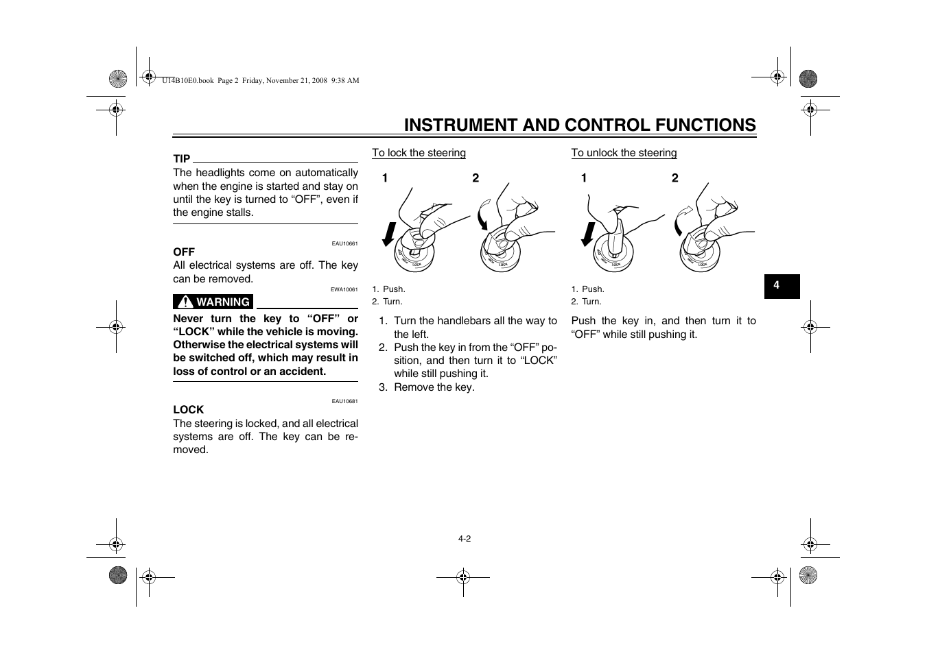 Instrument and control functions | Yamaha YZFR1Y(C) User Manual | Page 19 / 122