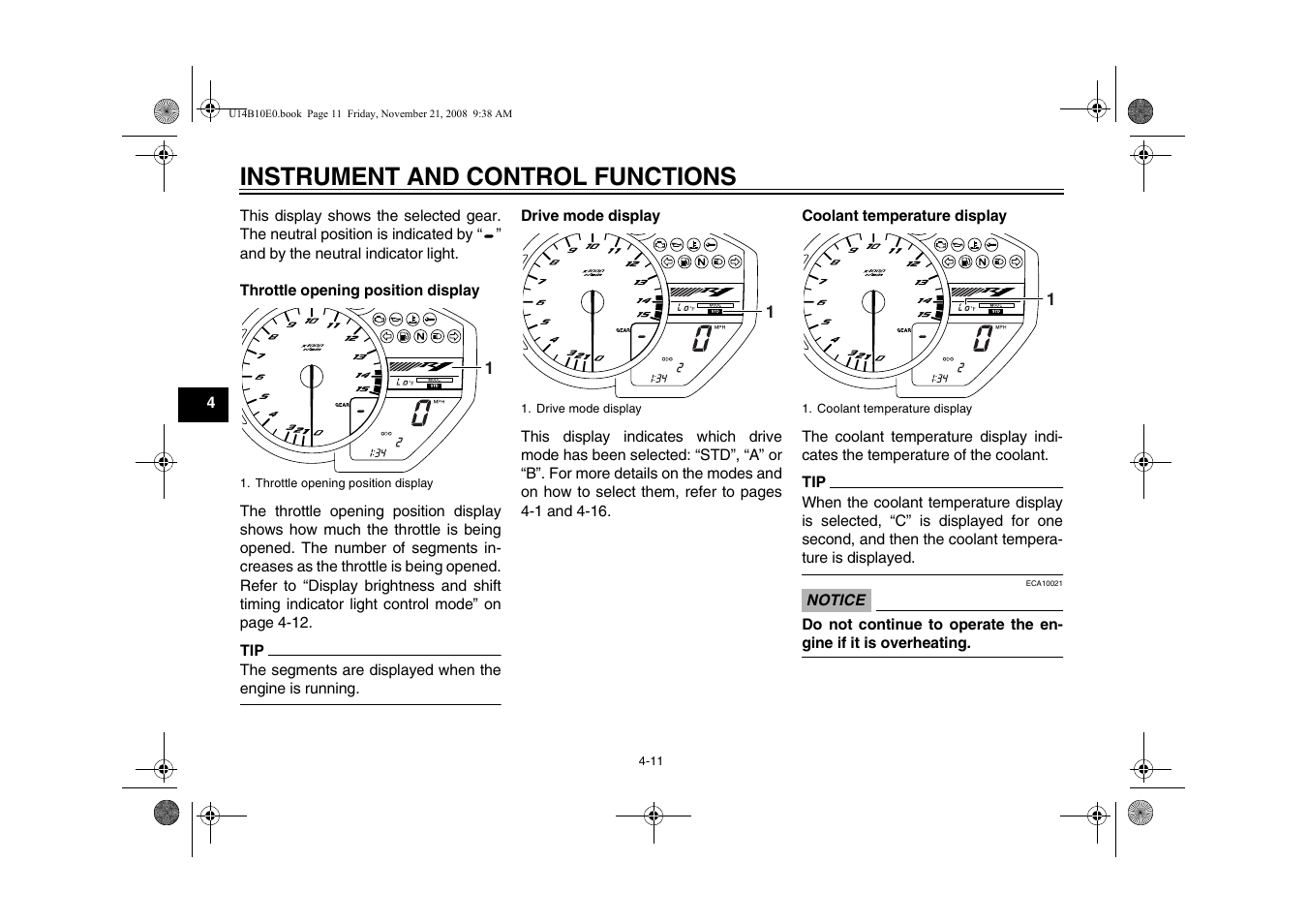 Instrument and control functions | Yamaha YZFR1Y(C) User Manual | Page 28 / 122