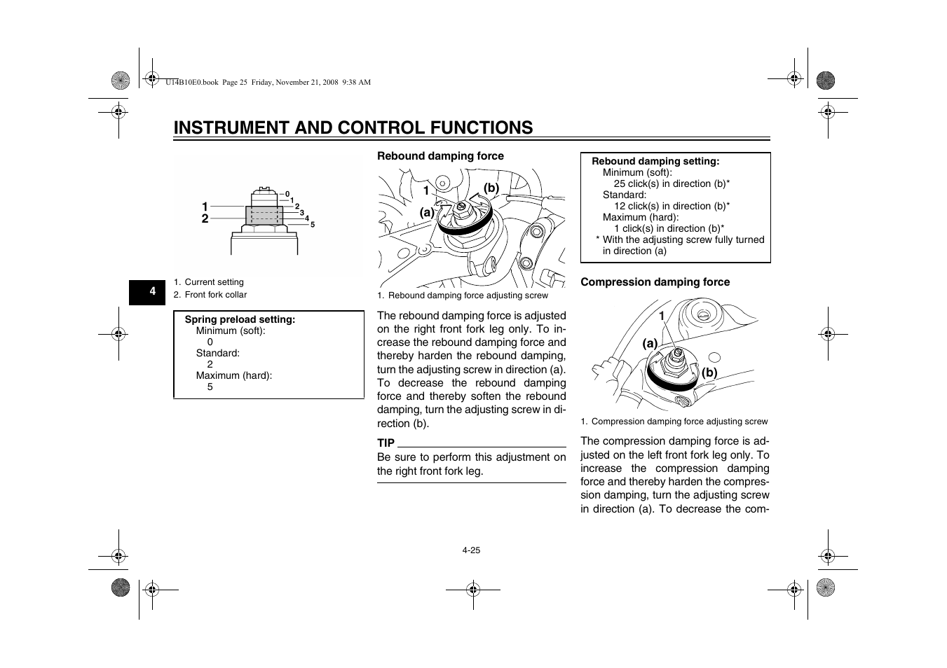 Instrument and control functions | Yamaha YZFR1Y(C) User Manual | Page 42 / 122