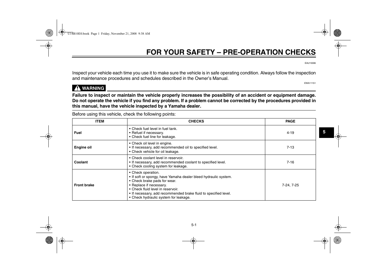 For your safety – pre-operation checks | Yamaha YZFR1Y(C) User Manual | Page 49 / 122