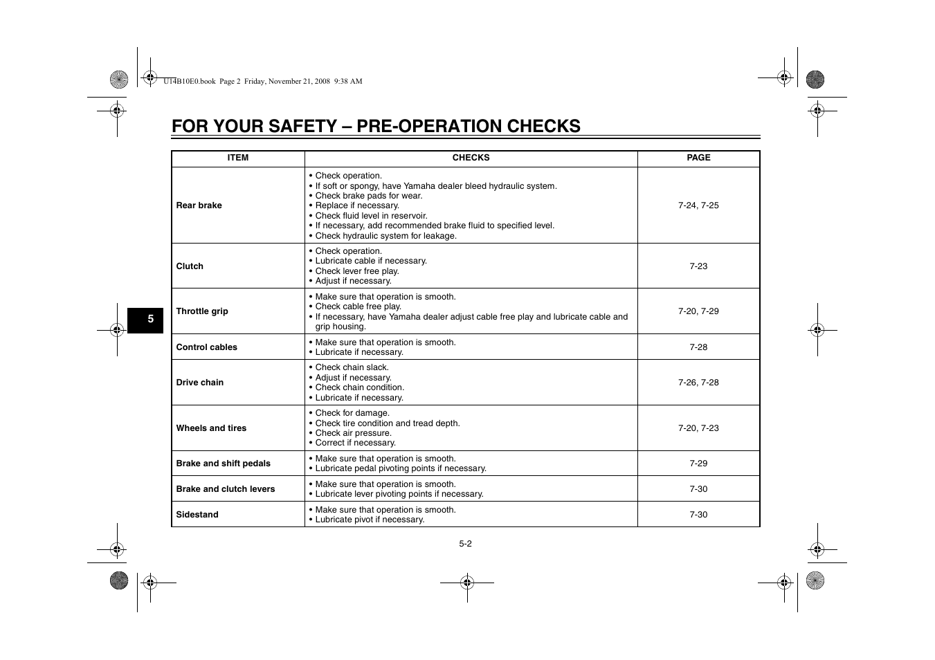 For your safety – pre-operation checks | Yamaha YZFR1Y(C) User Manual | Page 50 / 122