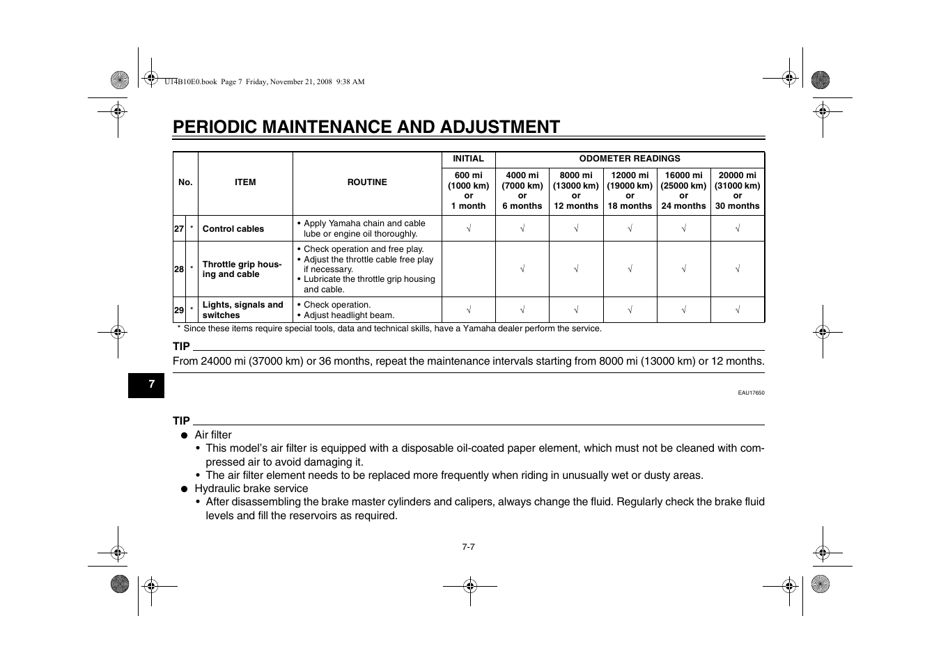 Periodic maintenance and adjustment | Yamaha YZFR1Y(C) User Manual | Page 62 / 122