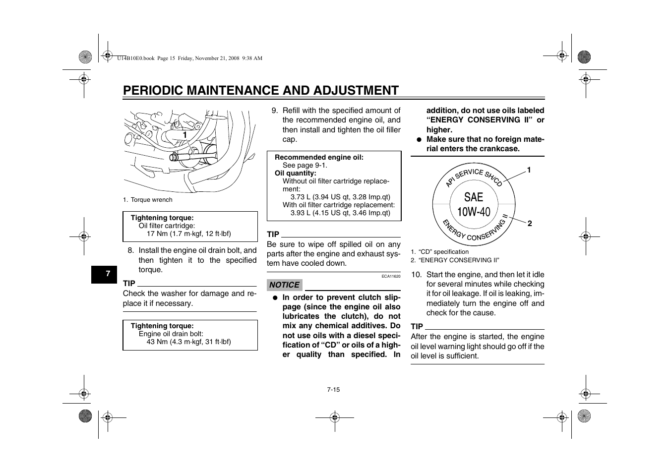 Periodic maintenance and adjustment | Yamaha YZFR1Y(C) User Manual | Page 70 / 122