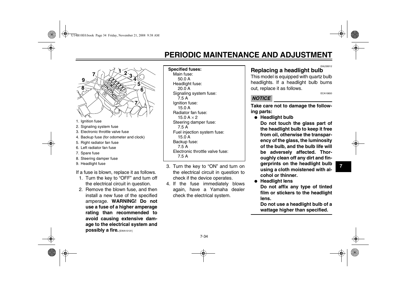 Replacing a headlight bulb -34, Periodic maintenance and adjustment | Yamaha YZFR1Y(C) User Manual | Page 89 / 122