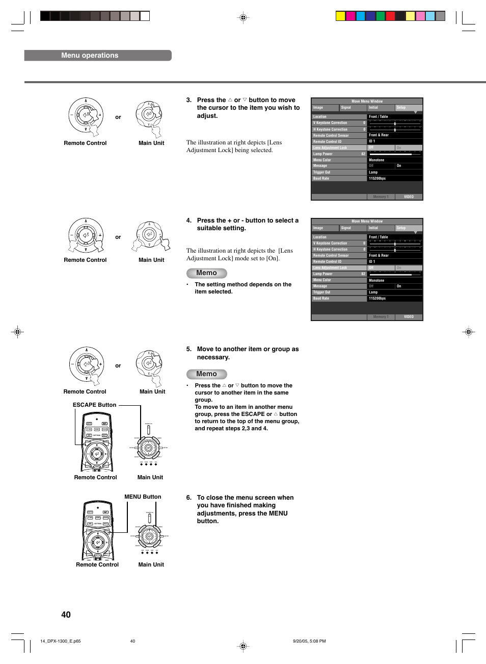 Menu operations | Yamaha DPX-1300 G User Manual | Page 42 / 67