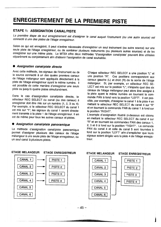 Eimregistremeimt de la premiere piste, Enregistrement de la premiere piste | Yamaha MT3X User Manual | Page 46 / 92