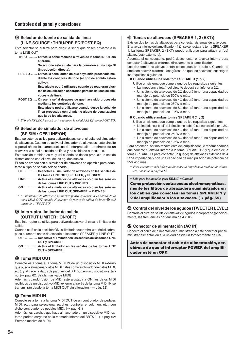 54 controles del panel y conexiones | Yamaha BBT500-110 User Manual | Page 9 / 21
