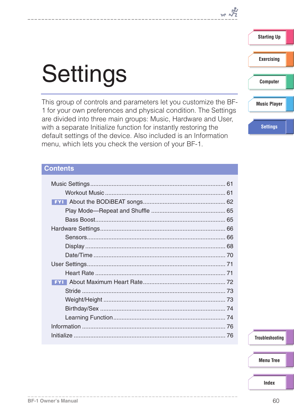 Settings | Yamaha BODiBEAT BF-1 User Manual | Page 60 / 88