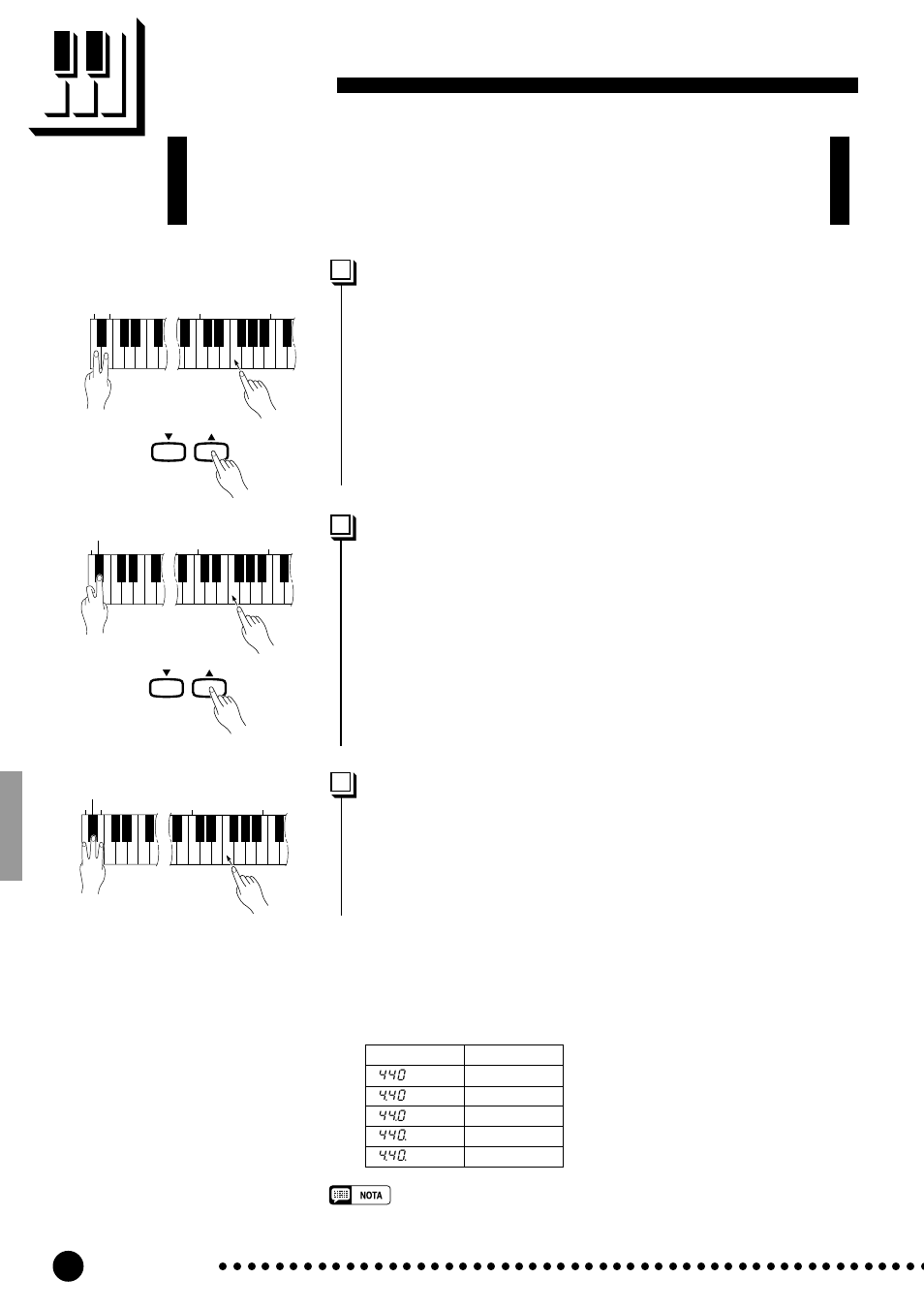 Afinación, Afinación descendente, Afinación ascendente | Para reponer el tono estándar | Yamaha CLP-820S User Manual | Page 22 / 72