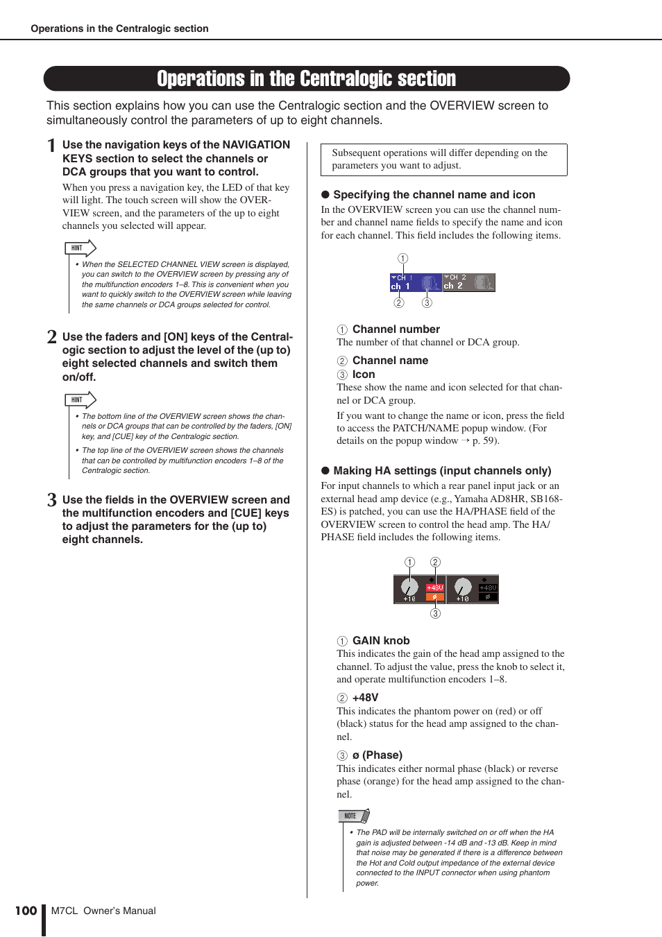Operations in the centralogic section | Yamaha M7CL-32 User Manual | Page 100 / 312