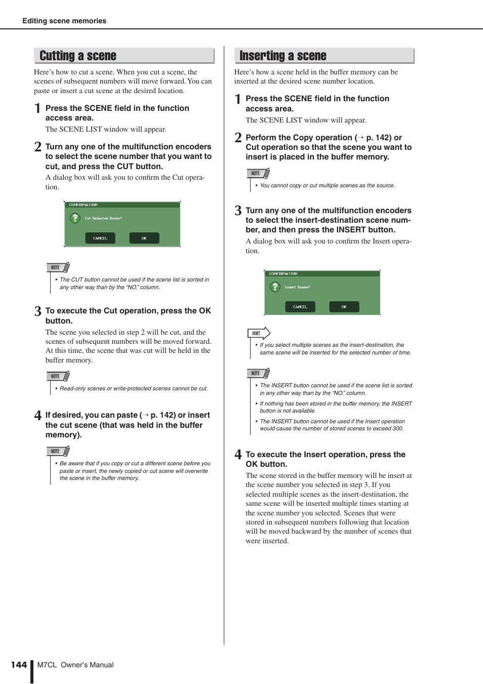 Cutting a scene, Inserting a scene, P. 144) | Yamaha M7CL-32 User Manual | Page 144 / 312