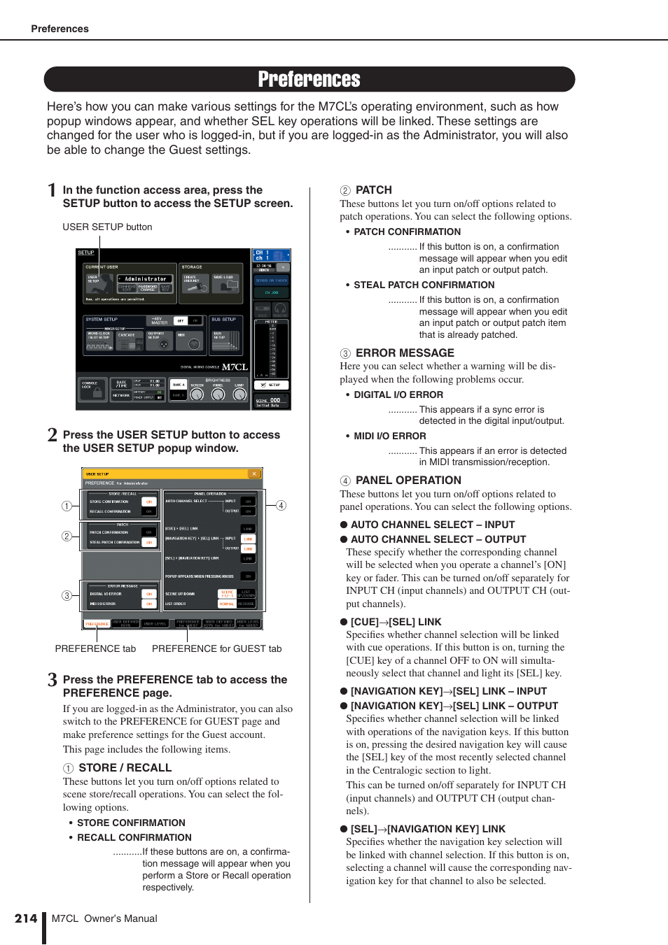 Preferences, Er to, P. 214) | X does not appear, X does not appear in step 2, P. 214, Erence settings | Yamaha M7CL-32 User Manual | Page 214 / 312