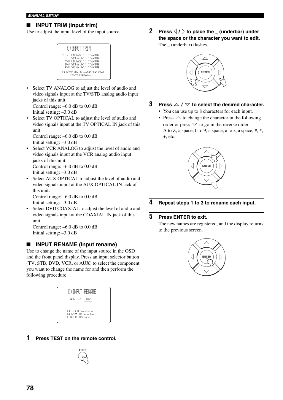 C)input trim, D)input rename, Input trim (input trim) | Input rename (input rename) | Yamaha YSP-1000 User Manual | Page 82 / 106