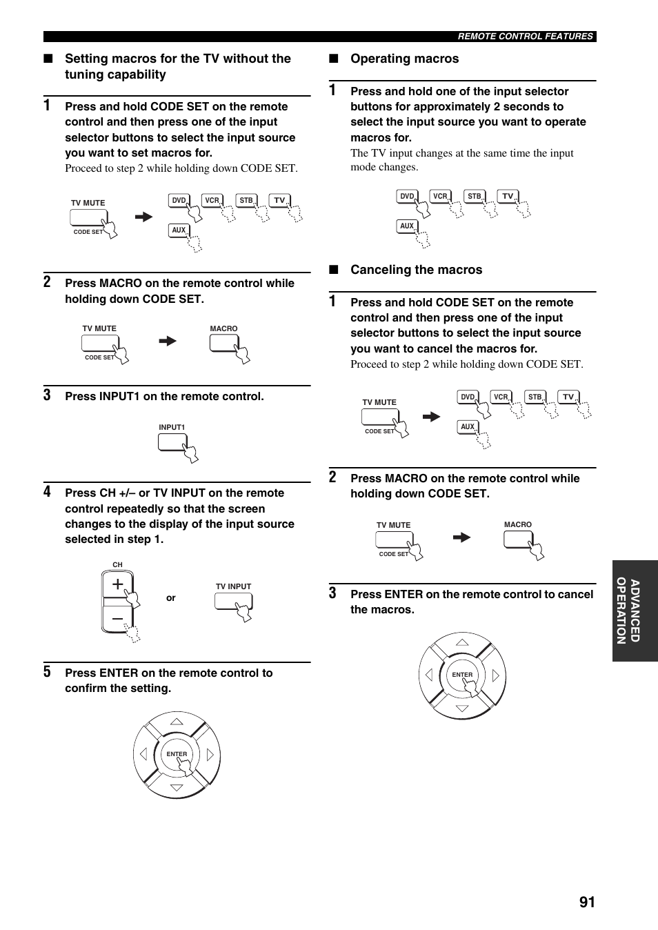 Operating macros, Canceling the macros | Yamaha YSP-1000 User Manual | Page 95 / 106