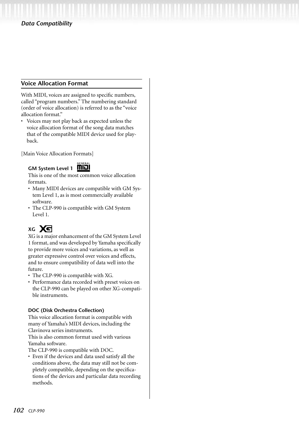 Voice allocation format | Yamaha CLP-990M  EN User Manual | Page 102 / 111