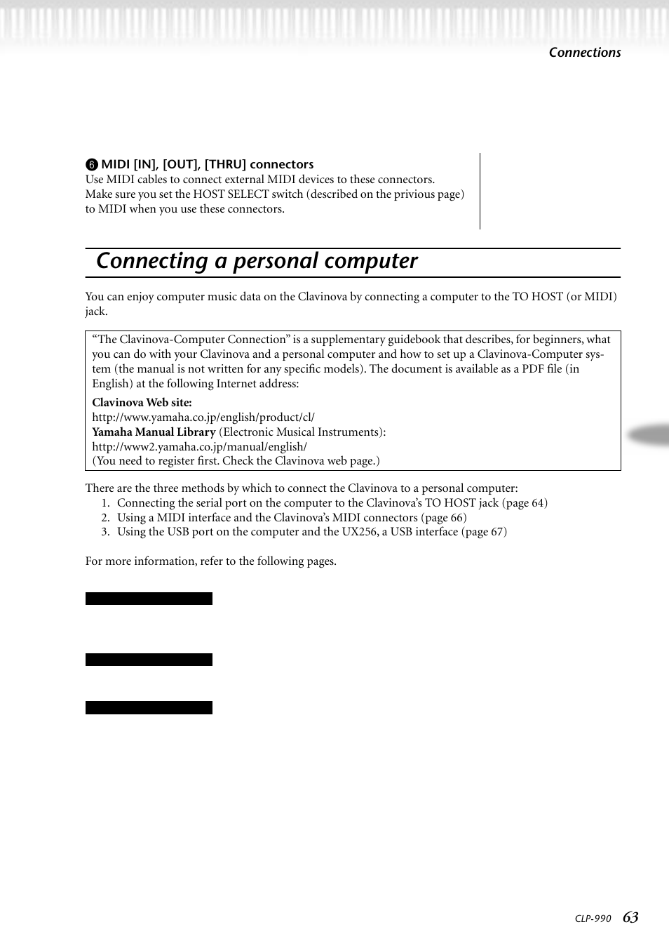 Connecting a personal computer | Yamaha CLP-990M  EN User Manual | Page 63 / 111