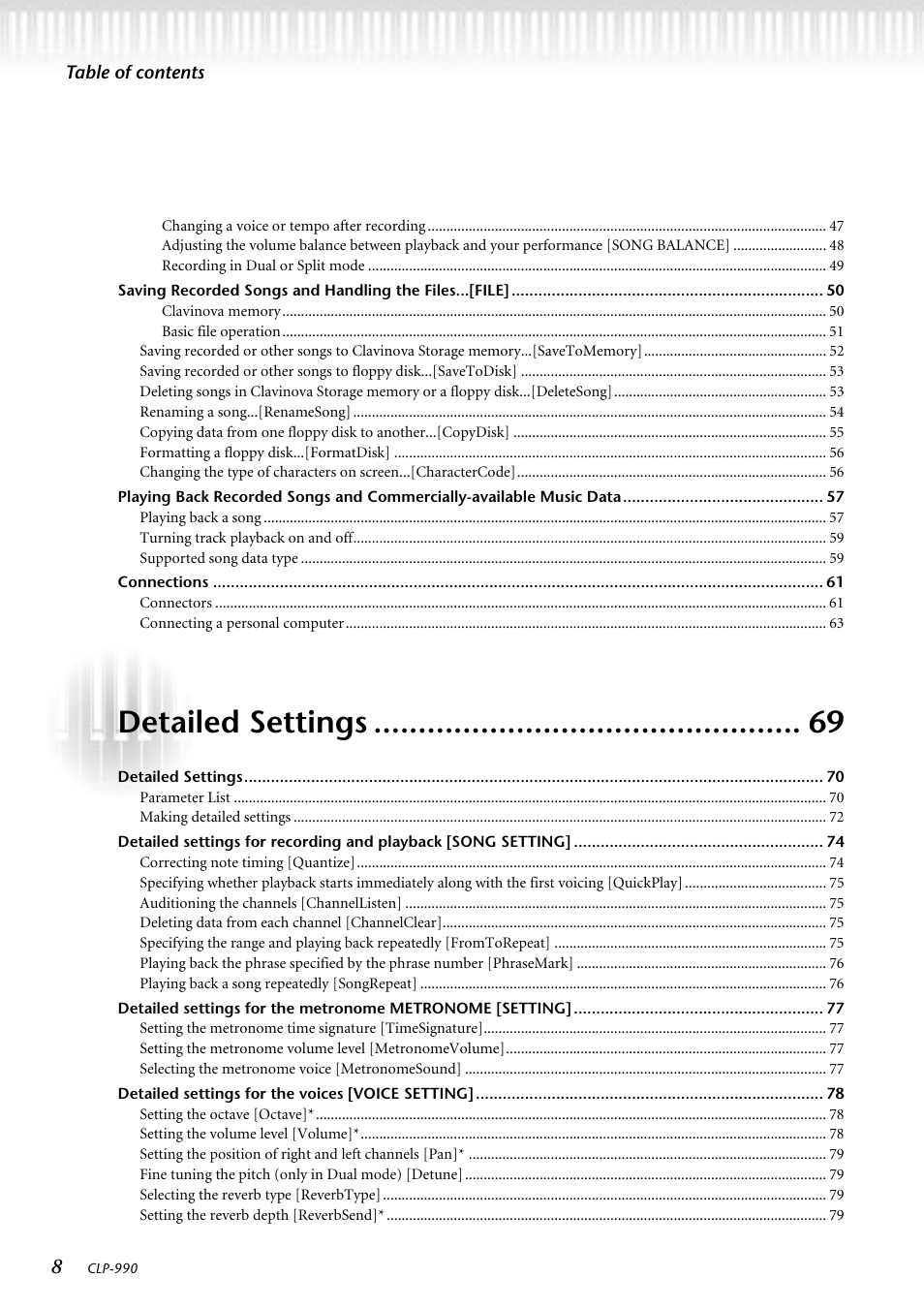 Detailed settings | Yamaha CLP-990M  EN User Manual | Page 8 / 111