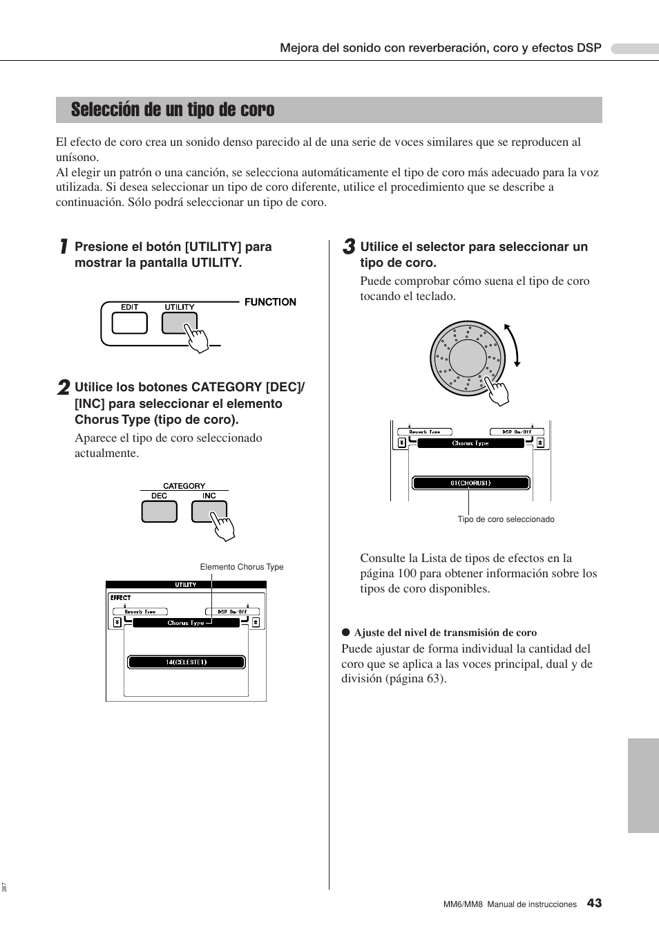 Selección de un tipo de coro | Yamaha MM8  EU User Manual | Page 43 / 116