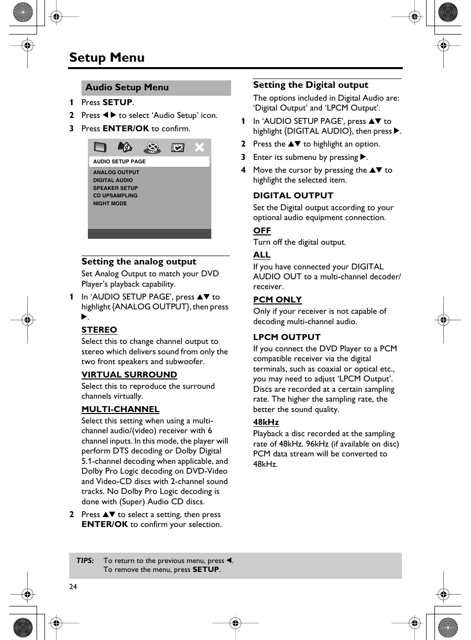 Setup menu | Yamaha DVD-C750 User Manual | Page 28 / 40