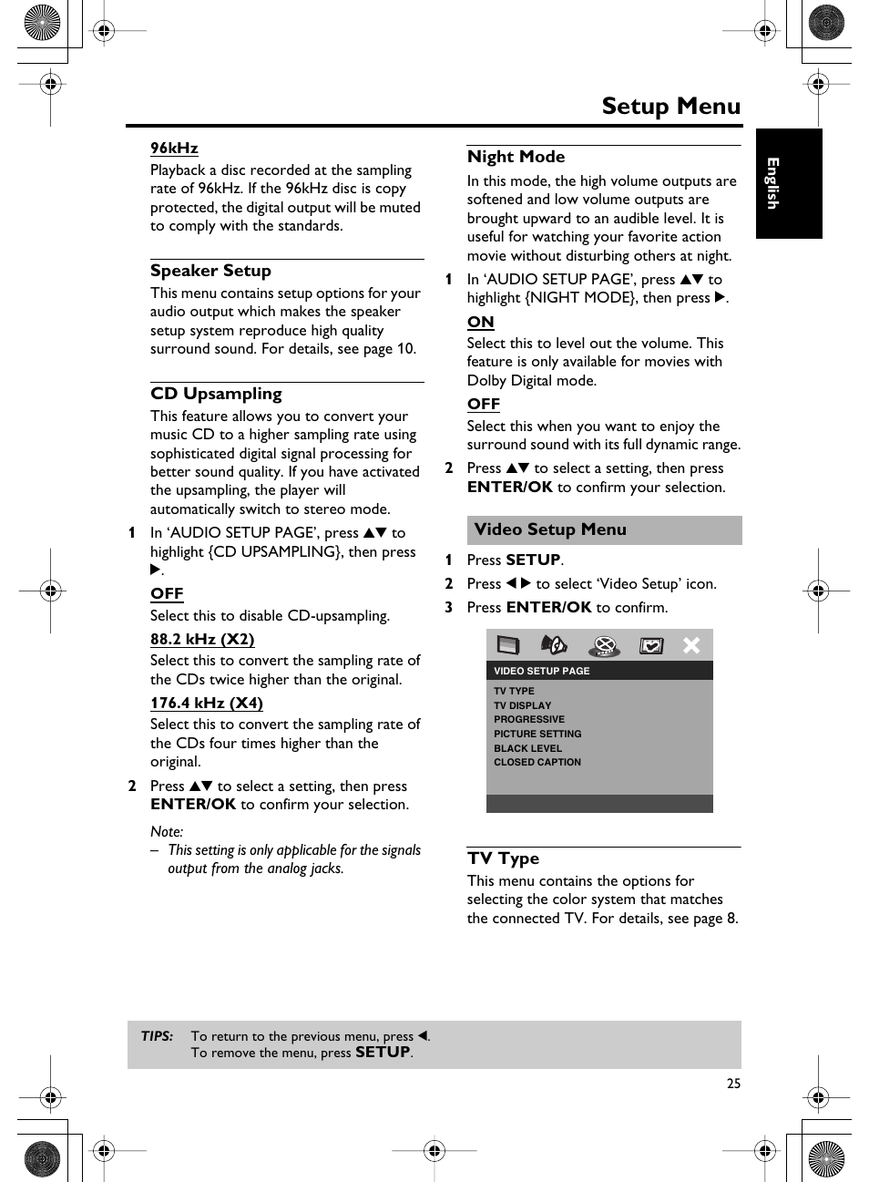 Setup menu | Yamaha DVD-C750 User Manual | Page 29 / 40