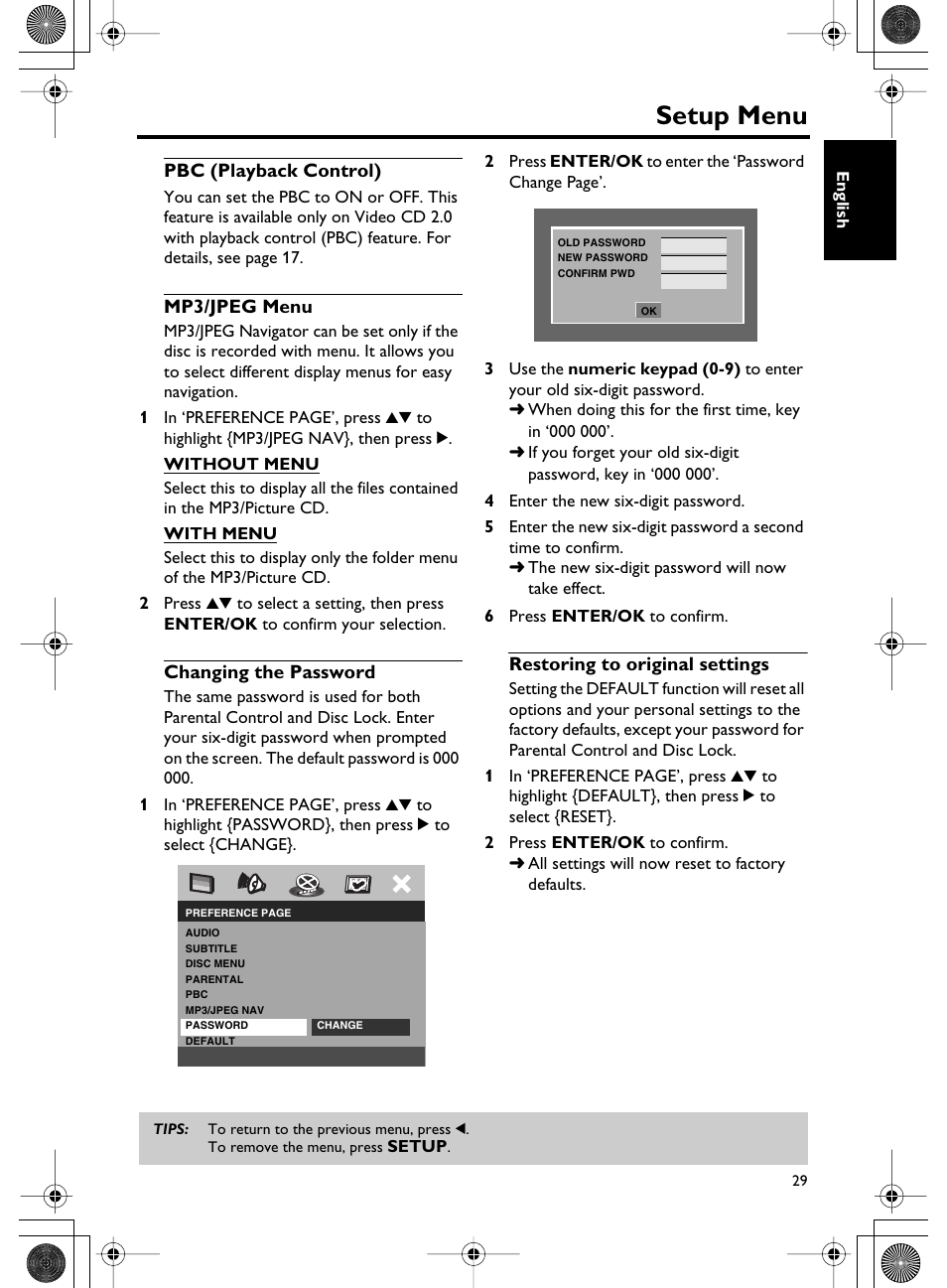 Setup menu | Yamaha DVD-C750 User Manual | Page 33 / 40