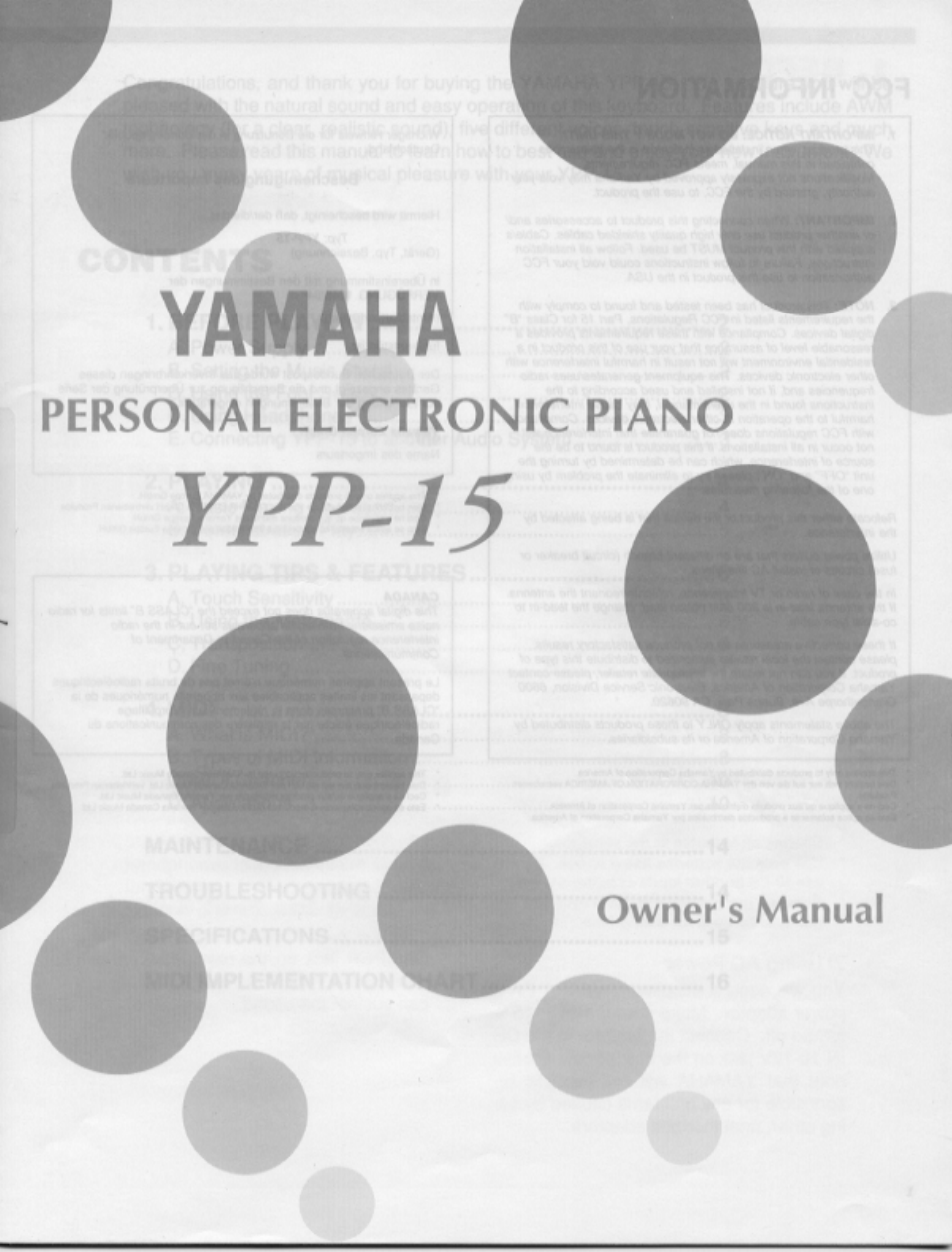 Yamaha Personal Electronic Piano YPP-15 User Manual | 20 pages