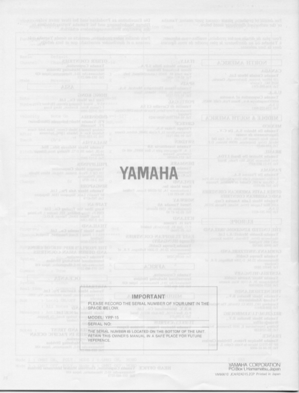Yamaha | Yamaha Personal Electronic Piano YPP-15 User Manual | Page 20 / 20