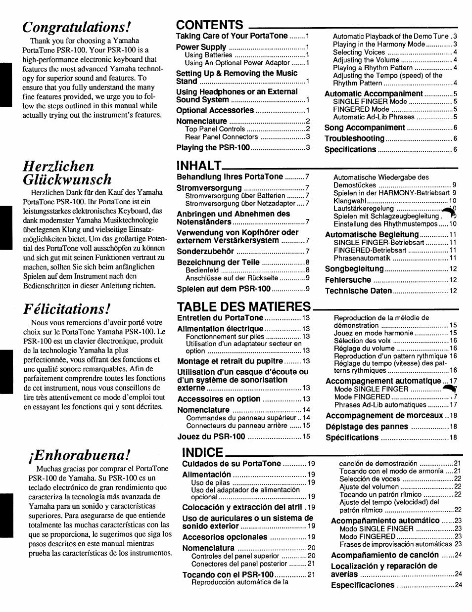 Yamaha Portatone PSR-100 User Manual | Page 2 / 12