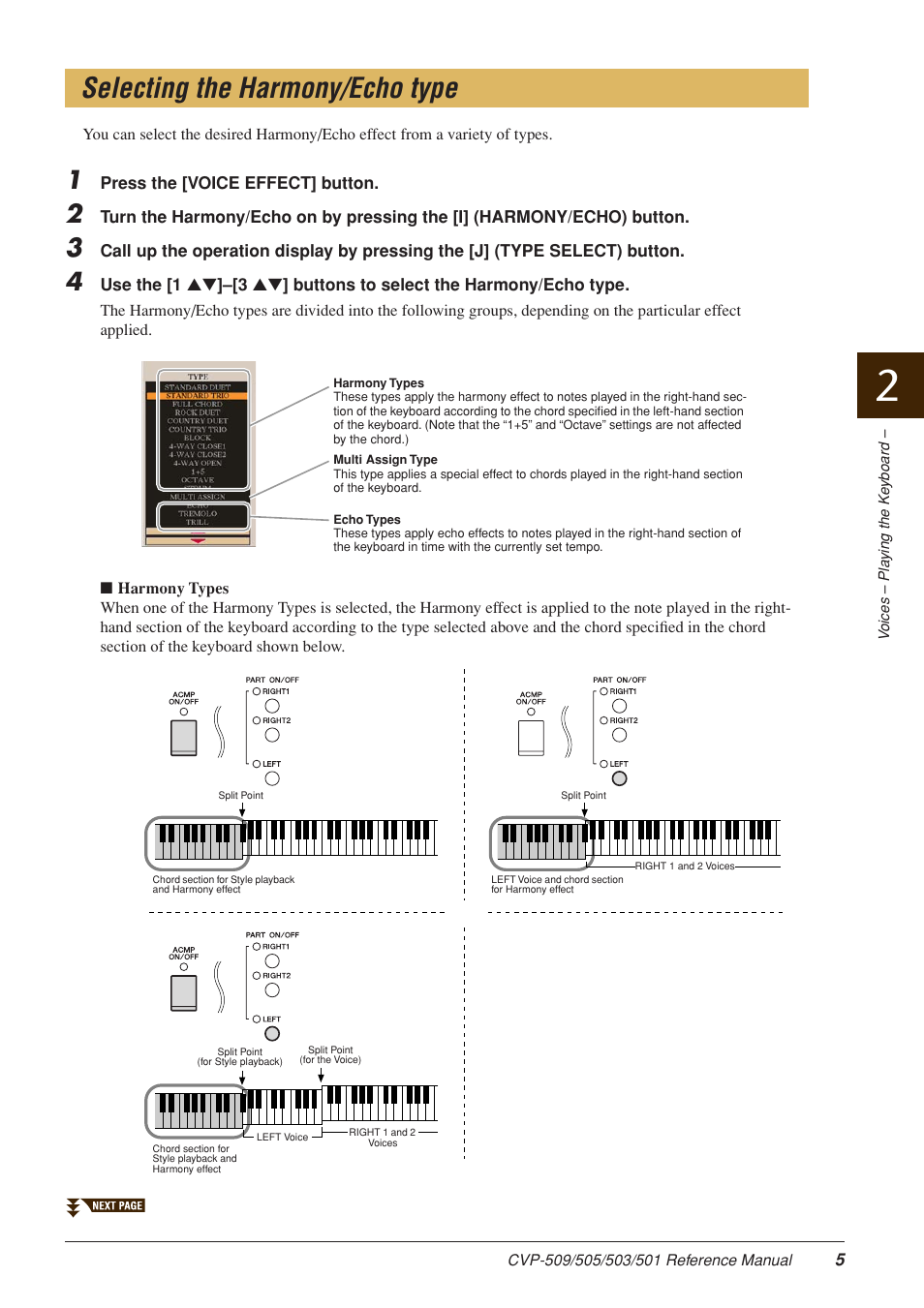 Selecting the harmony/echo type | Yamaha CLAVINOVA CVP-509 User Manual | Page 5 / 104