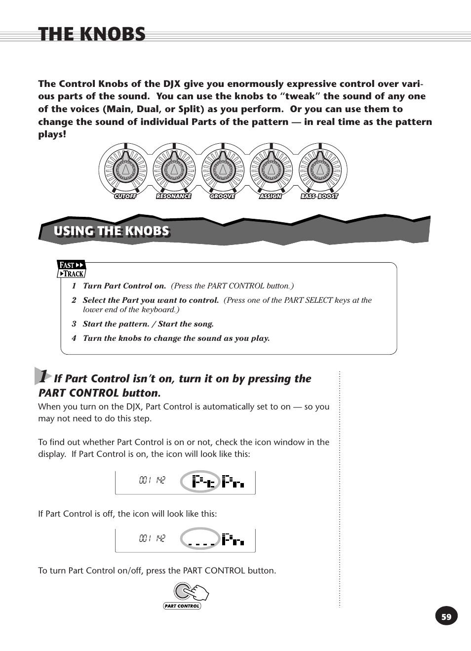 The knobs, Using the knobs | Yamaha DJX User Manual | Page 59 / 120