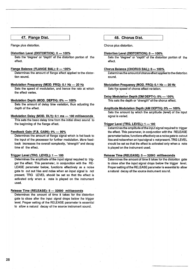 Flange dist, Chorus dist, Flange dist 48. chorus dist | Yamaha SPX50D User Manual | Page 24 / 105