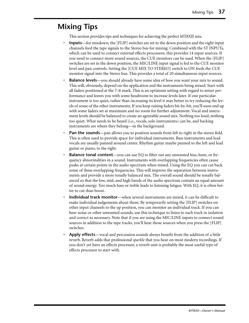 Mixing tips | Yamaha MT8XII User Manual | Page 44 / 65