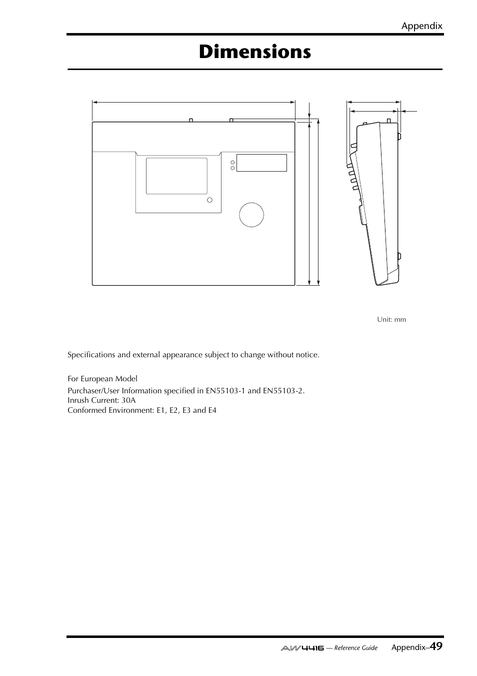 Dimensions | Yamaha Professional Audio Workstation AW4416 User Manual | Page 465 / 507