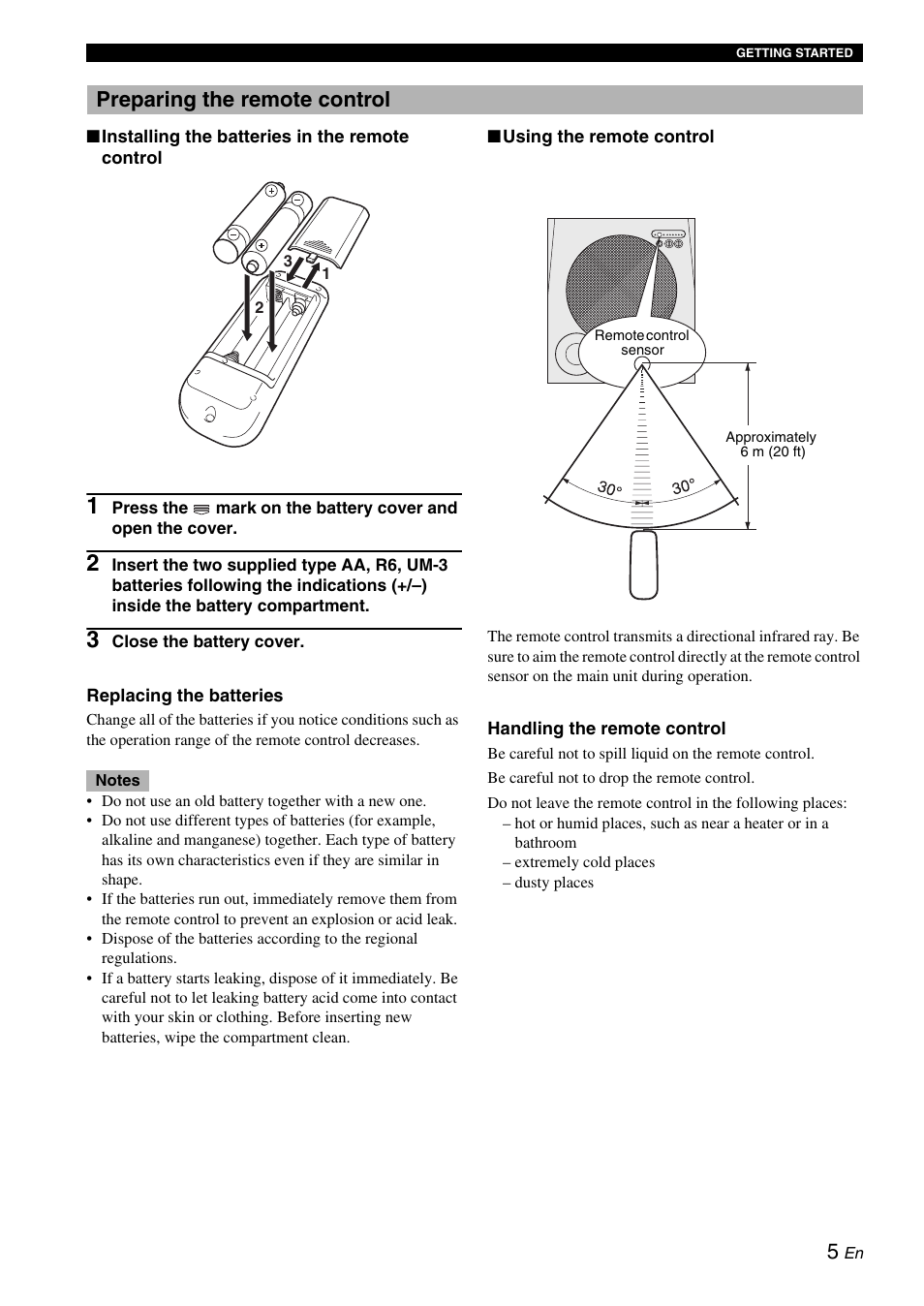 Preparing the remote control | Yamaha 900SW User Manual | Page 9 / 24