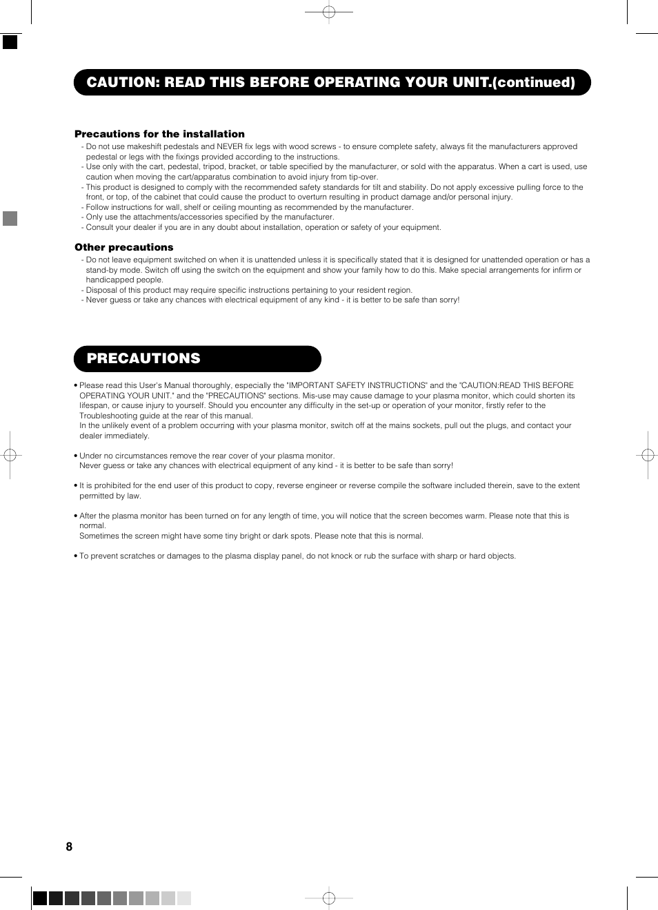 Precautions | Yamaha pdm-4210 User Manual | Page 10 / 52