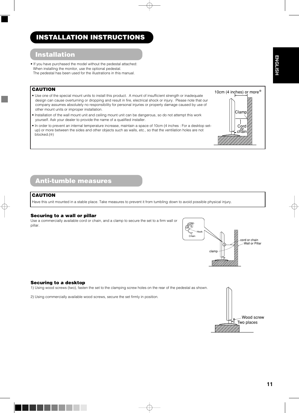 Installation instructions, Installation, Anti-tumble measures | Installation instructions installation | Yamaha pdm-4210 User Manual | Page 13 / 52