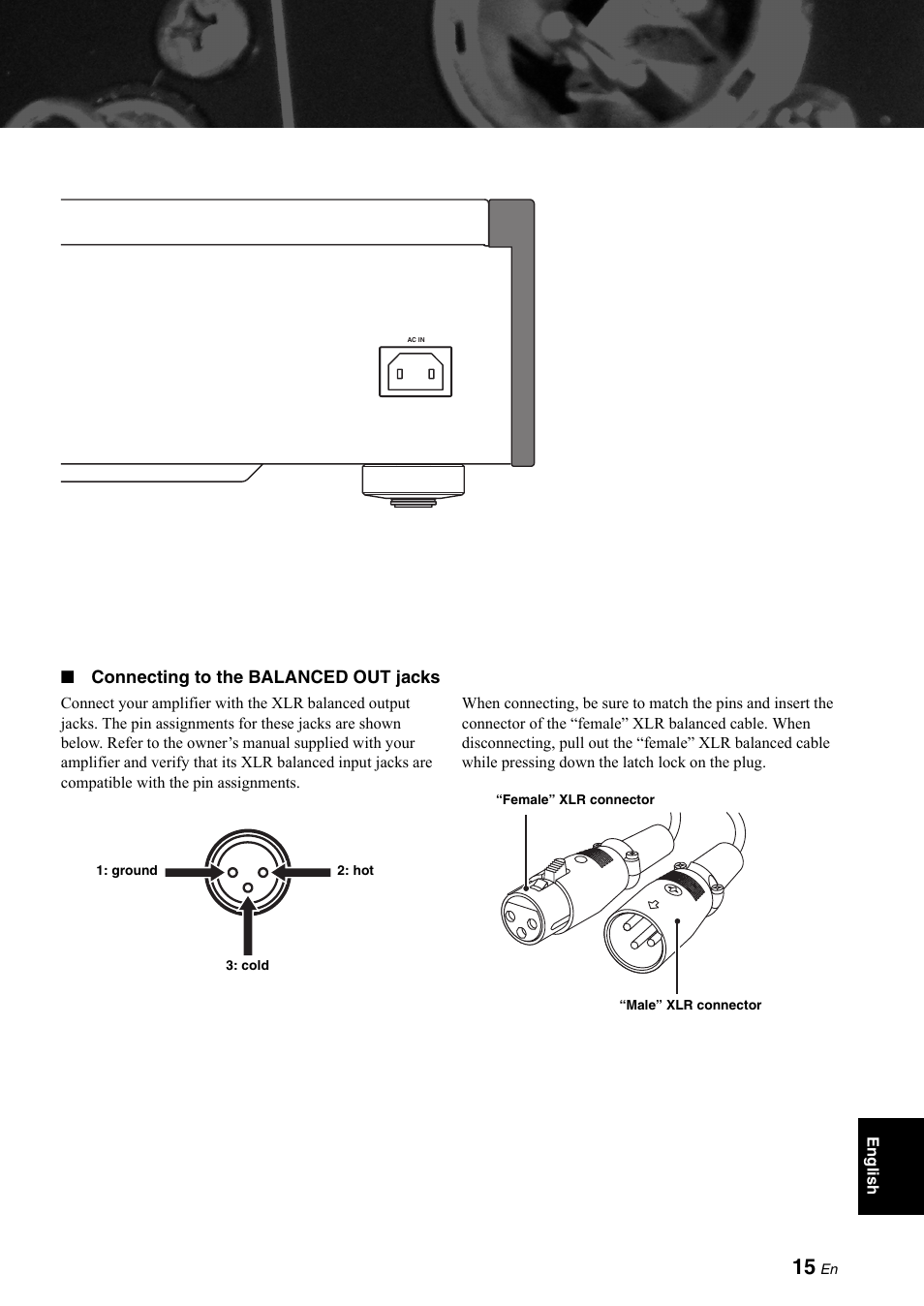 Connecting to the balanced out jacks | Yamaha CD-S2000 User Manual | Page 15 / 29