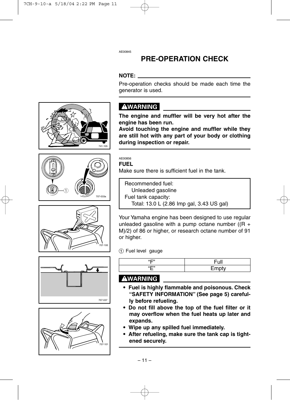 Pre-operation check, Fuel | Yamaha EF3000iSE User Manual | Page 16 / 47