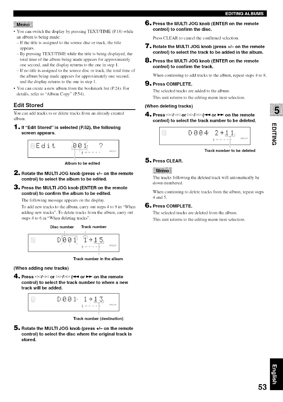 Edit stored | Yamaha CDR-HD1500 User Manual | Page 59 / 90
