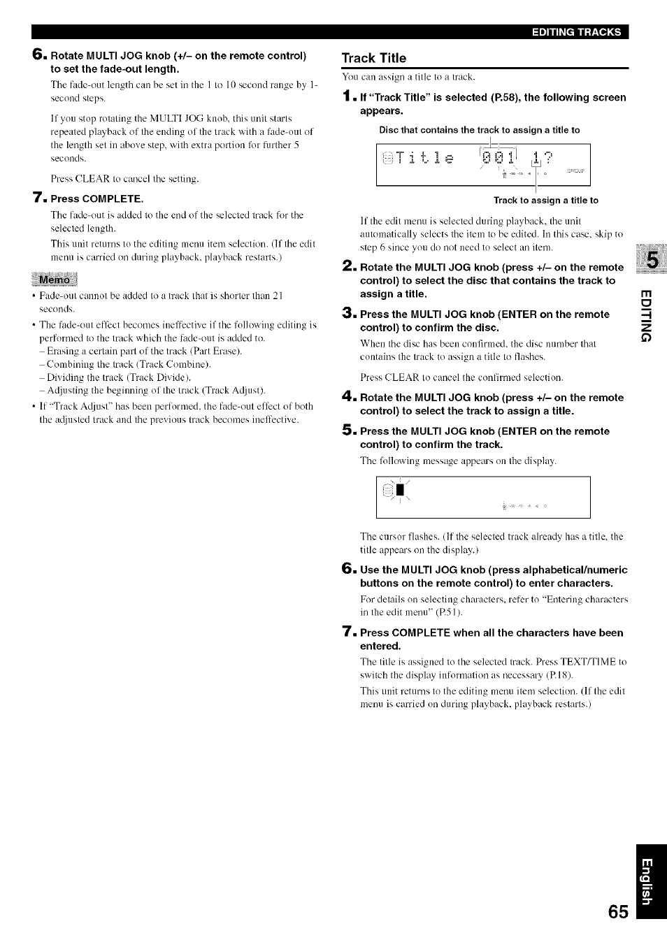 Track title | Yamaha CDR-HD1500 User Manual | Page 71 / 90