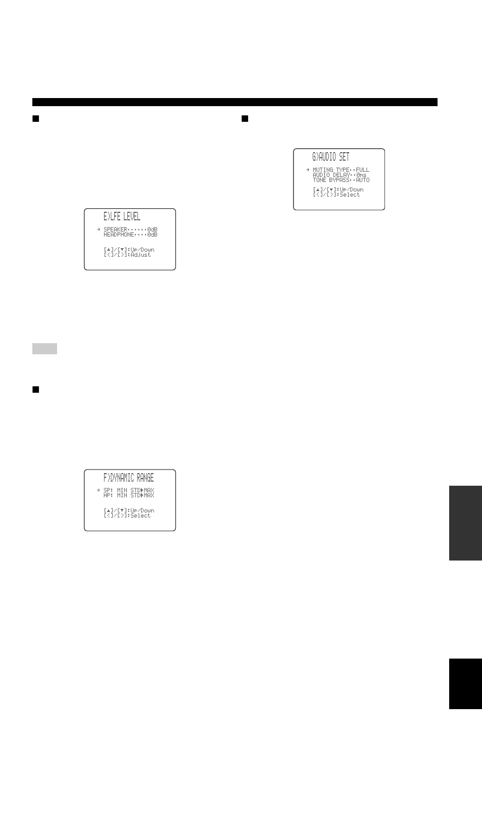 E)lfe level, F)dynamic range, G)audio set | Yamaha RX-V757 User Manual | Page 63 / 97