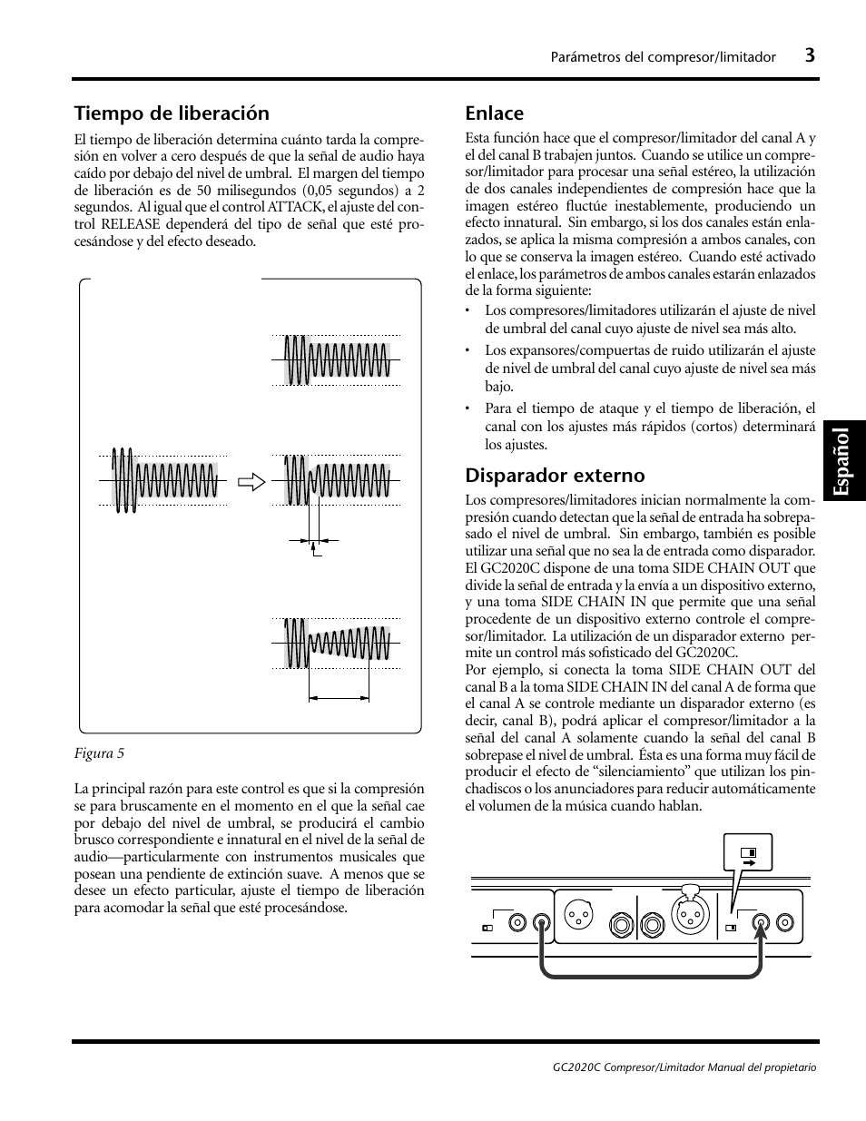 Español, Tiempo de liberación, Enlace | Disparador externo | Yamaha GC2020C User Manual | Page 42 / 50