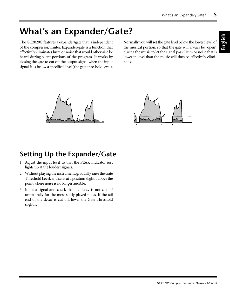 What’s an expander/gate, Setting up the expander/gate, English | Yamaha GC2020C User Manual | Page 8 / 50