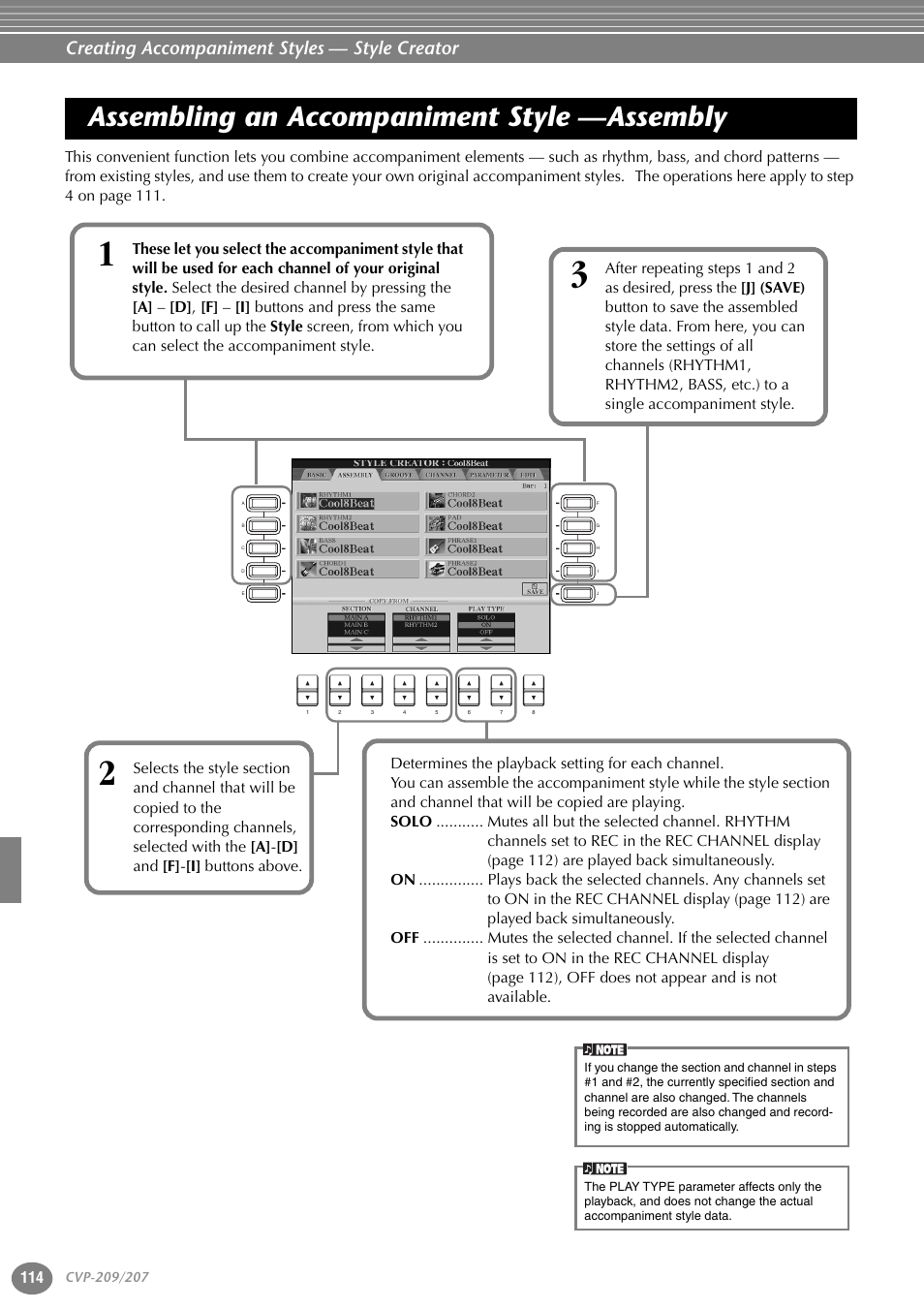 Assembling an accompaniment style —assembly, Assembling an accompaniment style, Assembly | Creating accompaniment styles — style creator | Yamaha CVP-207  EN User Manual | Page 114 / 176