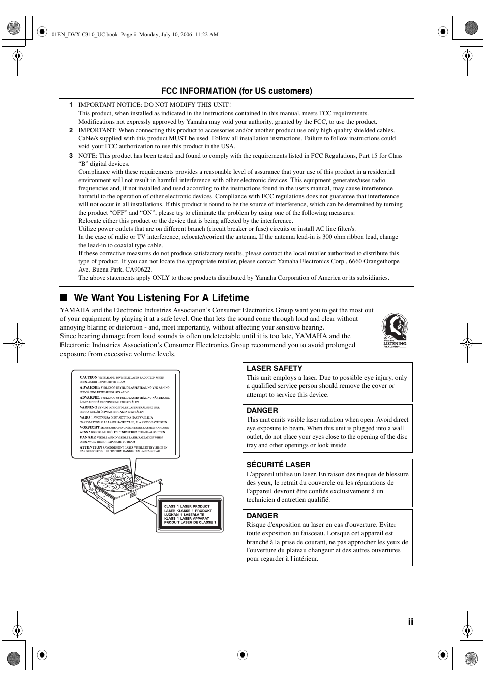 We want you listening for a lifetime | Yamaha DVX-C310SW User Manual | Page 3 / 60