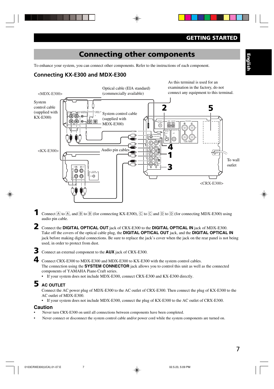 Connecting other components, Caution, English | Yamaha CRX-E300 User Manual | Page 11 / 28