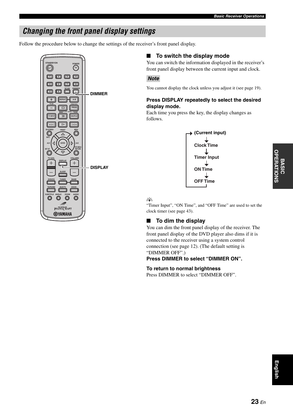 Changing the front panel display settings | Yamaha E810 User Manual | Page 27 / 74